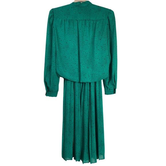 Vintage Womens M Kelly Green Alligator Print Tie Neck Secretary Twee Midi Dress - Picture 3 of 9